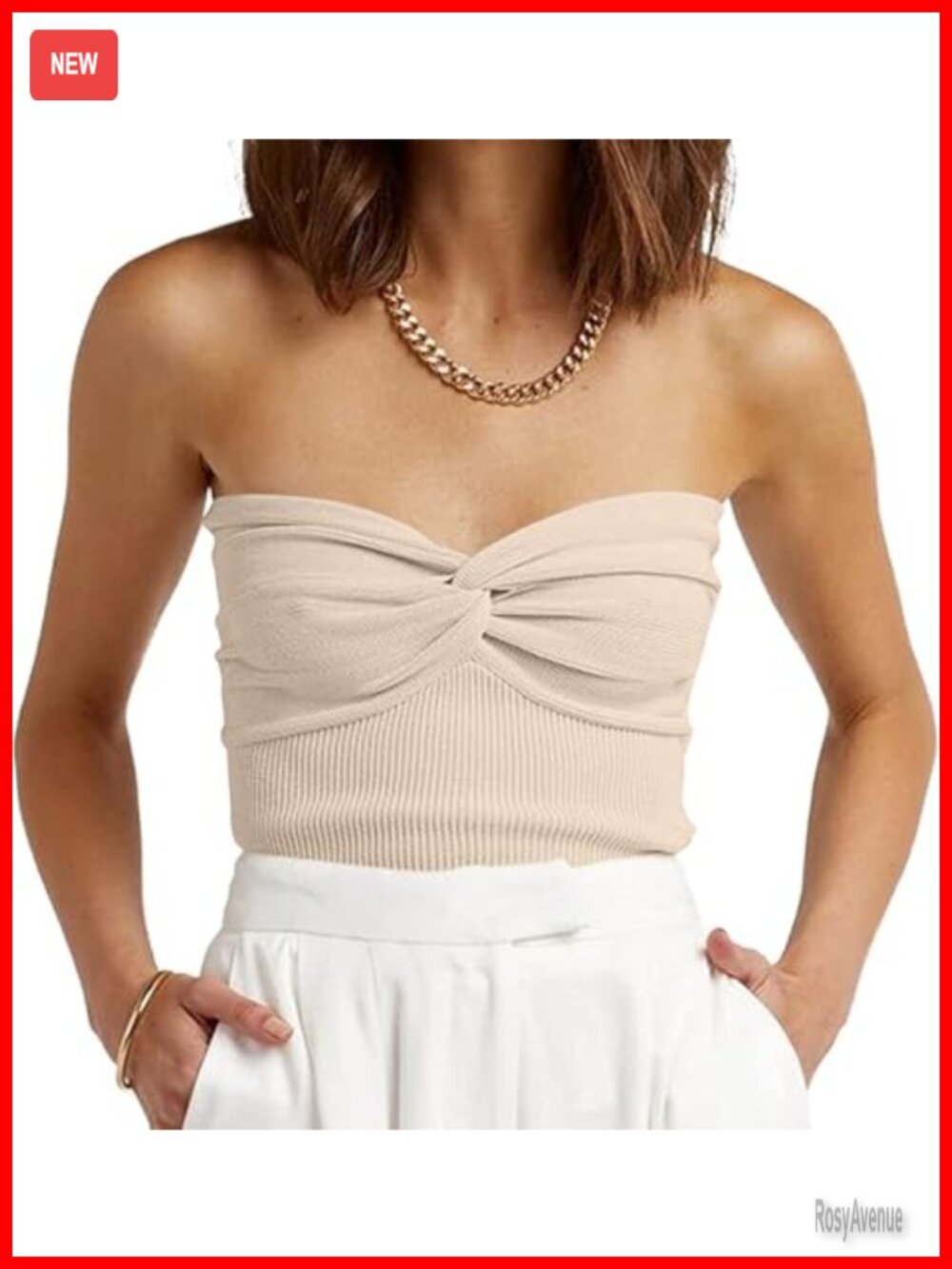 Ribbed Twist Knot Strapless Tube Top Slim Fit Backless Crop